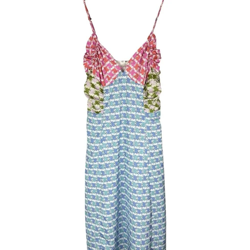 ENGLISH FACTORY Women's Bright Multicolor Mixed Pattern Thin Strap Satin Midi XL - Picture 1 of 7